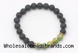 CGB8287 8mm black lava & green sea sediment jasper beaded mala stretchy bracelets