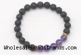 CGB8292 8mm black lava & amethyst beaded mala stretchy bracelets