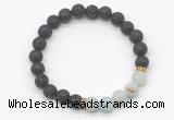 CGB8293 8mm black lava & matte amazonite beaded mala stretchy bracelets