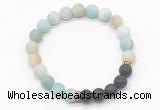 CGB8295 8mm matte amazonite & black lava beaded mala stretchy bracelets