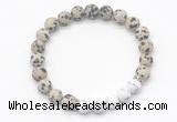 CGB8298 8mm matte dalmatian jasper & matte white howlite beaded mala stretchy bracelets