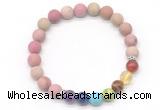 CGB8307 8mm matte pink wooden jasper 7 chakra beaded mala stretchy bracelets