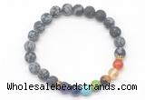 CGB8312 8mm matte snowflake obsidian 7 chakra beaded mala stretchy bracelets