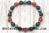 CGB8341 8mm red agate, black onyx & hematite energy bracelet