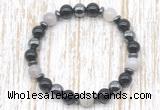 CGB8343 8mm grey banded agate, black onyx & hematite energy bracelet