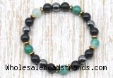 CGB8346 8mm green banded agate, black onyx & hematite energy bracelet