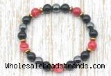 CGB8348 8mm red banded agate, black onyx & hematite energy bracelet