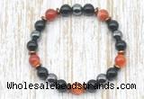 CGB8349 8mm red banded agate, black onyx & hematite energy bracelet