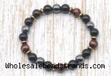 CGB8364 8mm grade AA red tiger eye, black onyx & hematite energy bracelet