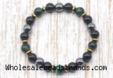 CGB8367 8mm green tiger eye, black onyx & hematite energy bracelet