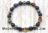 CGB8368 8mm colorful tiger eye, black onyx & hematite energy bracelet