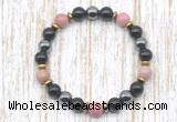 CGB8371 8mm pink wooden jasper, black onyx & hematite energy bracelet