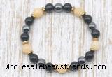 CGB8383 8mm honey jade, black onyx & hematite energy bracelet