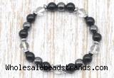 CGB8398 8mm white crystal, black onyx & hematite energy bracelet