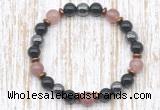 CGB8406 8mm strawberry quartz, black onyx & hematite energy bracelet