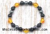 CGB8411 8mm synthetic amber, black onyx & hematite energy bracelet