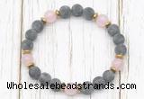 CGB8422 8mm matte black labradorite, rose quartz & hematite power beads bracelet