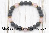 CGB8423 8mm matte black onyx, rose quartz & hematite power beads bracelet