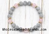 CGB8424 8mm matte grey picture jasper, rose quartz & hematite power beads bracelet