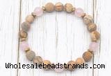 CGB8425 8mm matte picture jasper, rose quartz & hematite power beads bracelet