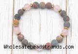 CGB8427 8mm matte picasso jasper, rose quartz & hematite power beads bracelet