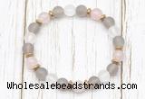 CGB8429 8mm matte grey agate, white crystal, rose quartz & hematite power beads bracelet