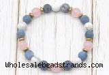 CGB8431 8mm matte dumortierite, white howlite, rose quartz & hematite power beads bracelet