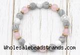 CGB8433 8mm matte grey picture jasper, white howlite, rose quartz & hematite power beads bracelet