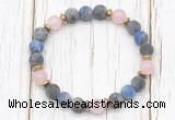 CGB8434 8mm matte black labradorite, lapis lazuli, rose quartz & hematite power beads bracelet