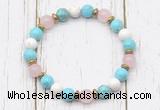 CGB8438 8mm blue howlite, white howlite, rose quartz & hematite power beads bracelet