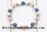 CGB8440 8mm white howlite, lapis lazuli, rose quartz & hematite power beads bracelet