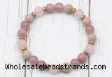 CGB8444 8mm pink wooden jasper, strawberry quartz, rose quartz & hematite power beads bracelet