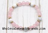 CGB8449 8mm rose quartz, white howlite & hematite power beads bracelet