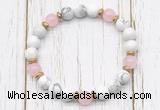 CGB8450 8mm white howlite, rose quartz & hematite power beads bracelet