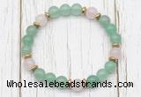 CGB8454 8mm green aventurine, rose quartz & hematite power beads bracelet