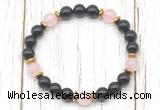 CGB8459 8mm black onyx, rose quartz & hematite power beads bracelet