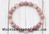 CGB8461 8mm pink wooden jasper, rose quartz & hematite power beads bracelet