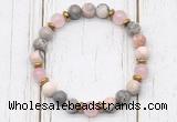 CGB8462 8mm pink zebra jasper, rose quartz & hematite power beads bracelet