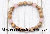 CGB8463 8mm picture jasper, rose quartz & hematite power beads bracelet