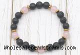 CGB8467 8mm black lava, rose quartz & hematite power beads bracelet