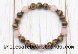 CGB8470 8mm grade AA yellow tiger eye, rose quartz & hematite power beads bracelet