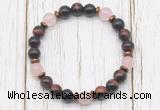 CGB8471 8mm red tiger eye, rose quartz & hematite power beads bracelet