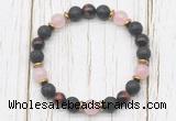 CGB8474 8mm black lava, grade AA red tiger eye, rose quartz & hematite power beads bracelet