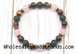 CGB8476 8mm yellow tiger eye, black lava, rose quartz & hematite power beads bracelet