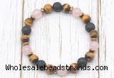 CGB8477 8mm grade AA yellow tiger eye, black lava, rose quartz & hematite power beads bracelet