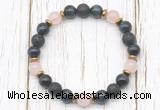 CGB8479 8mm blue tiger eye, black lava, rose quartz & hematite power beads bracelet