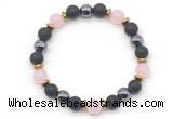 CGB8485 8mm rose quartz,matte black onyx & hematite energy bracelet