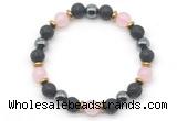 CGB8486 8mm rose quartz,black lava & hematite energy bracelet