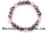 CGB8489 8mm rose quartz, rhodonite & hematite energy bracelet