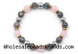 CGB8490 8mm rose quartz, grey opal & hematite energy bracelet